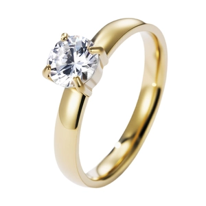 Anello elegante in acciaio inossidabile dorato con grande zircone rotondo a quattro griffe