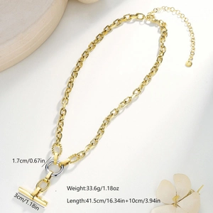Collar de cadena de acero inoxidable dorado con cierre de palanca OT y colgante de círculo