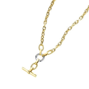 Collar de acero inoxidable chapado en oro 18k con cierre OT plateado y eslabones texturizados