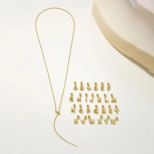 Collier Pendentif Lettre Initiale Ballon 3D Gonflé en Acier Inoxydable Plaqué Or 18K pour Femmes Hommes Bijoux Ajustables