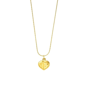 24K vergulde hartketting met reliëf Fu-teken aan een fijne subtiele schakelketting