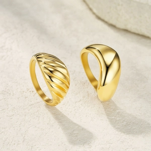 Minimalist 304 Stainless Steel Ring For Women Men Gold Plated Croissant Twill Organic Wave Geometric Fashion Jewelry