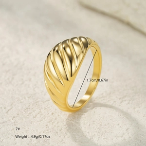 Size 7 minimalist gold croissant ring with spiral texture and 1.7cm inner diameter