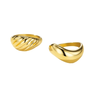 Minimalist gold textured croissant ring and polished teardrop band set in stainless steel