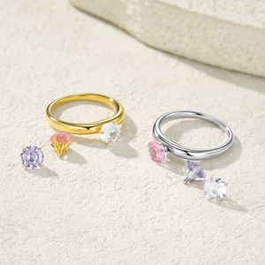 DIY Ring-Set mit wechselbaren Zirkoniasteinen in Gold und Silber Ausführung