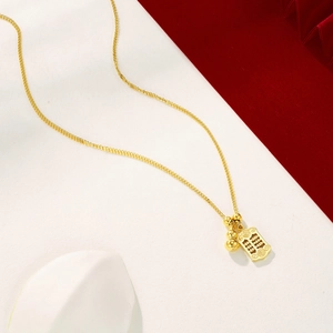 24K vergulde telraam ketting van titanium staal met Fu hanger, Chinese stijl sieraden