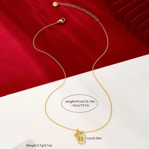 Minimalistische 24K vergulde roestvrijstalen ketting met traditionele Chinese slot hanger
