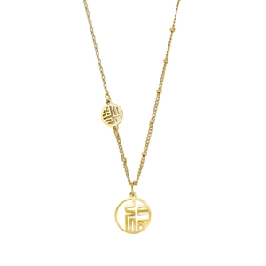 24K vergulde titanium stalen ketting met Fu-hangers en witte schelpinleg voor dames