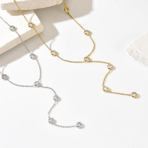 Minimalist Stainless Steel Y-Shaped Tassel Necklace For Women Gold Silver Plated Bezel Set Rhinestone Geometric Clavicle Chain Jewelry Gift
