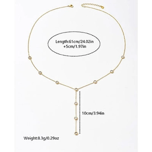 Elegant gold-plated stainless steel Y-shaped necklace with cubic zirconia tassels and charms
