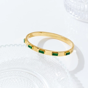 18K gold plated stainless steel bracelet with rectangular green zircon stones inlay