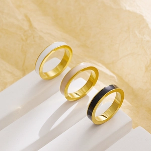 Minimalist Edelstahl Emaille Ring Für Damen Vergoldet Schmaler Band Geometrisch Rund Fingerring Mode Schmuck Geschenk