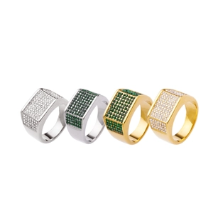 Hip hop style gold and silver square rings with iced out pave zircon crystals for men