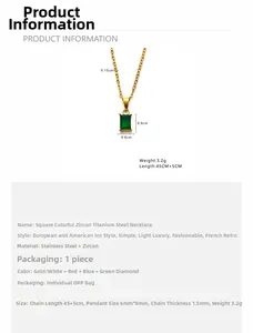 Λεπτομέρεια 18k επιχρυσωμένης αλυσίδας 45cm με πράσινο ζιργκόν μενταγιόν μεγέθους 6x8mm