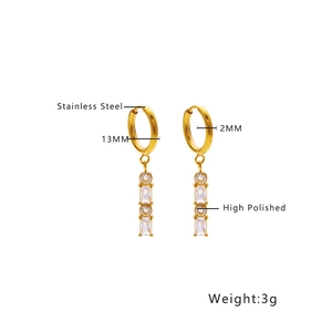 Polished 13mm stainless steel hoop earrings with sparkling cubic zirconia charms