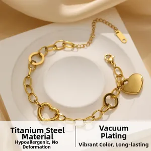 Macro detail of 18k gold plated stainless steel chunky chain with heart pendant