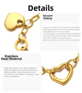 Detailed macro view of 18k gold plated heart charm and link chain made of stainless steel