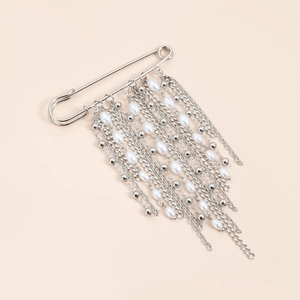 Broche à franges argentée avec perles et pampilles pour accessoires mode féminins