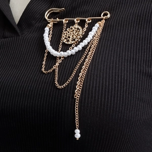 Spilla a Balia in Lega d'Oro Vintage Con Künstliche Perle Sintetiche Catene a Nappa Multistrato Ciondolo Albero della Vita Pesce Spilla Moda Donna