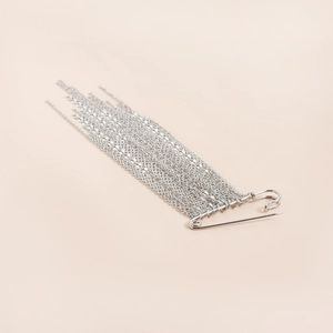 Silver multi-layer tassel chain brooch with safety pin design for suit jackets