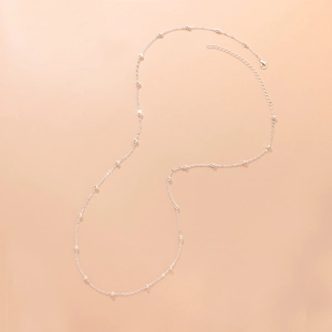 Elegant silver satellite waist chain with delicate round beads and adjustable extender