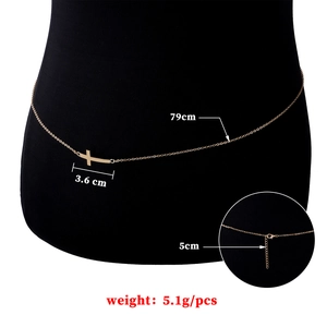 Chaîne de corps dorée élégante avec croix, 79 cm plus rallonge réglable de 5 cm