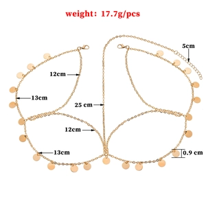 Golden sequins and wave tassel body chain with adjustable lobster clasp for women