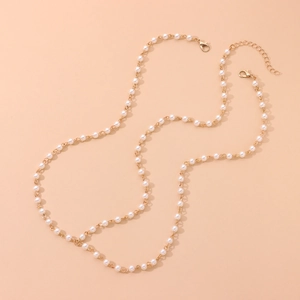 Minimalist handmade pearl tassel hairband and necklace with golden chain for women
