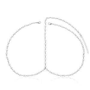 Detailed close-up of double-layer white pearl body chain with silver lobster clasps