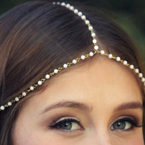 Bohemian Faux Artificial Pearl Head Chain Alloy Metal Fringe Hair Accessory Tassel Forehead Jewelry For Wedding Party Women