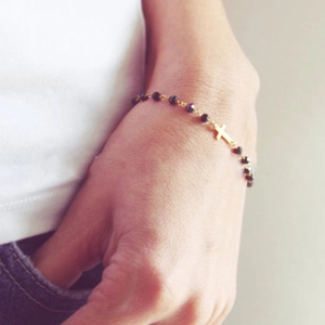 Vintage Alloy Cross Pendant Beaded Bracelet Religious Faith Jewelry With Adjustable Extension Chain For Women Gold Silver Plate