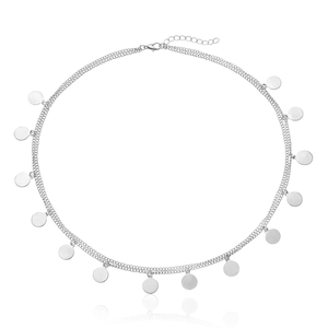 Detail of silver layered chain headpiece with shimmering sequins and lobster clasp closure