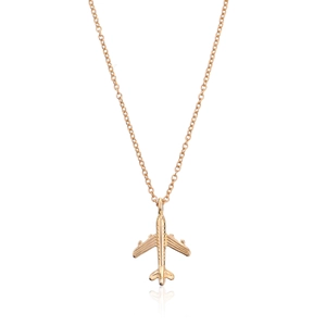 Collar creativo de hombre con colgante de avión dorado y cadena fina de metal brillante