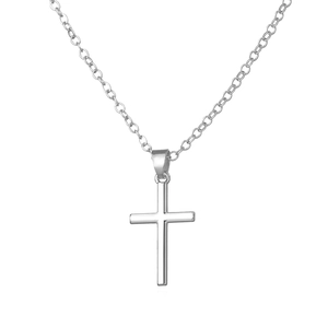 Collar con colgante de cruz plateado minimalista y cadena de aleación pulida para mujer