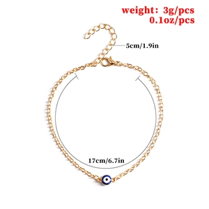 Evil Eye gold chain bracelet with blue bead showing dimensions and weight 3g