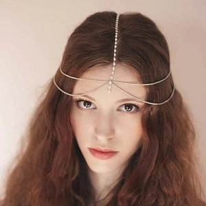 Bohemian Alloy Rhinestone Multi Layer Head Chain Jewelry Gold Silver Geometric Hair Band Headpiece For Women Wedding Party