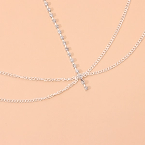 Sparkling silver layered chain headpiece with rhinestones for glam hair styling