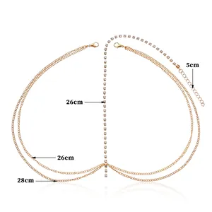 Gold sparkly sequin thigh chain with crystal wave drapes and precise size measurements