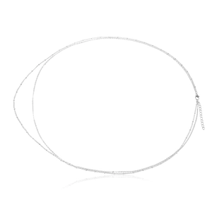 Detail of silver double-layer waist chain with beads, lobster clasp and adjustable link