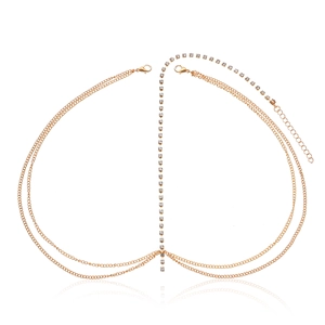 Detail showing gold body chain with shimmering rhinestones and lobster clasp closure