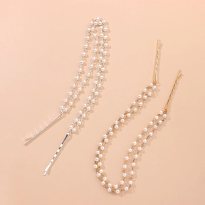 Elegant handmade pearl tassel hair clips set in gold and silver for women's hair styling