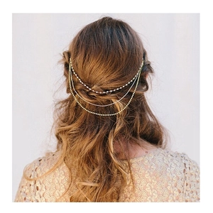 Boho Mehrlagige Quaste Haarkette Kunstperle Strass Haarschmuck Für Damen Hochzeit Party Braut Haarreif Accessoire
