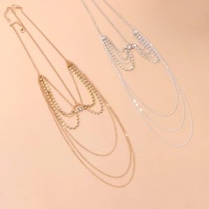 Fashion multi-layer rhinestone chain hair jewelry in gold and silver finishes