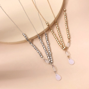 Classic shell-head bead chain headband with pink teardrop crystal pendant ornaments