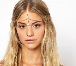 Bohemian Gold Silver Metal Link Chain Headwear With Water Drop Pendant Fashion Head Chain Hair Accessories For Women Party