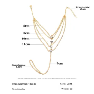Chaîne de corps dorée multicouche avec strass et fermoir mousqueton réglable