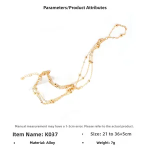 Bracelet de cheville multicouche minimaliste en alliage doré avec perles et fermoir mousqueton