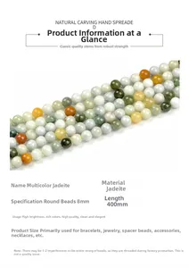 Détail macro de perles de jade colorées de 8mm montrant la texture pour bijoux DIY