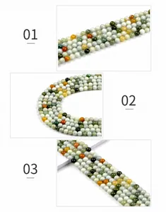Détail macro de perles en jadéite naturelle polie de 8mm aux couleurs variées pour création DIY
