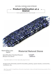 Macro shot of faceted sodalite beads in 4mm, 6mm, and 8mm sizes for jewelry making